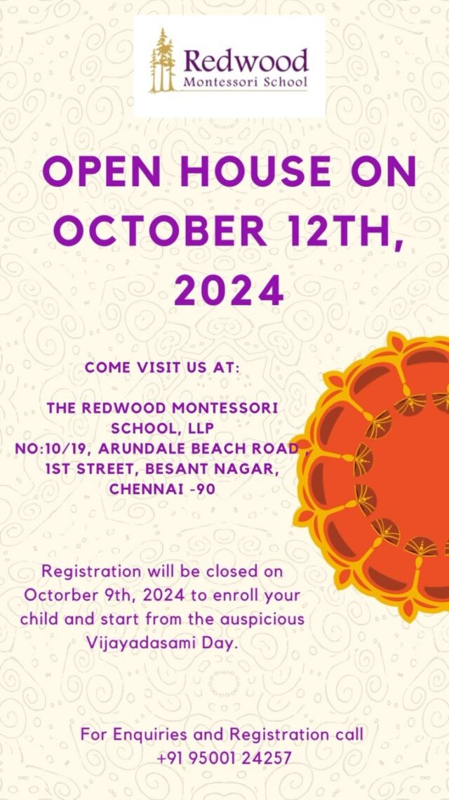 Vijayadasami Admission Open 2024-2025.
Open house on October 12th, 2024.
For Enquiries and Registration call - 9500124257
.
.
.
#admissionopen #admissions #chennaischool #montessorischool #montessori #chennaischools